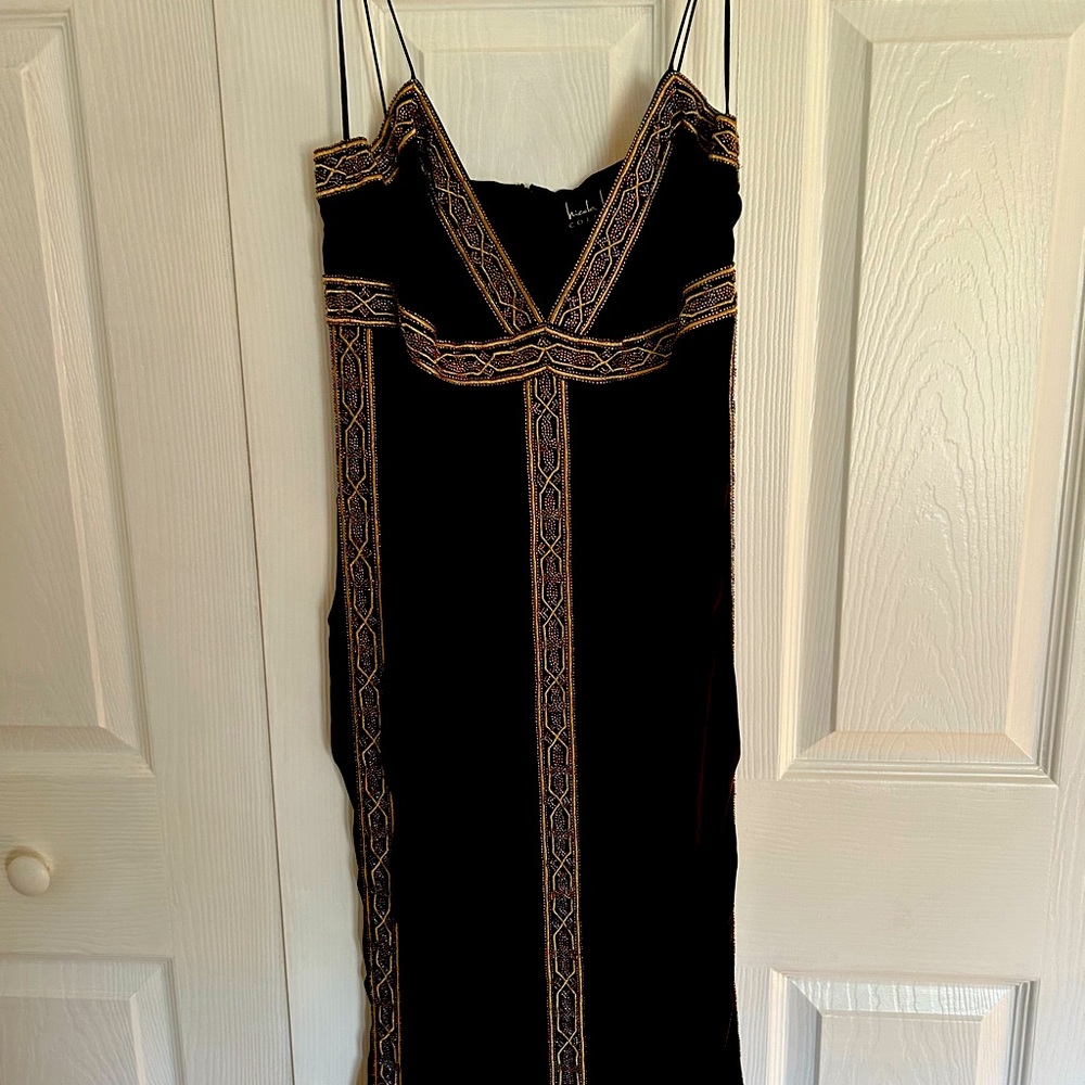 Black and gold silk dress